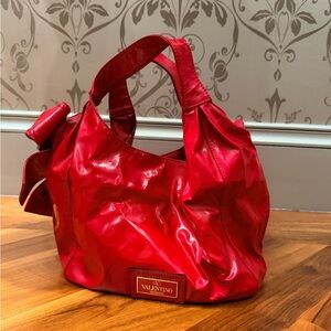 Valentino Garavani Lacca Bow Red Patent Leather  Bag Designer Handbag Authentic